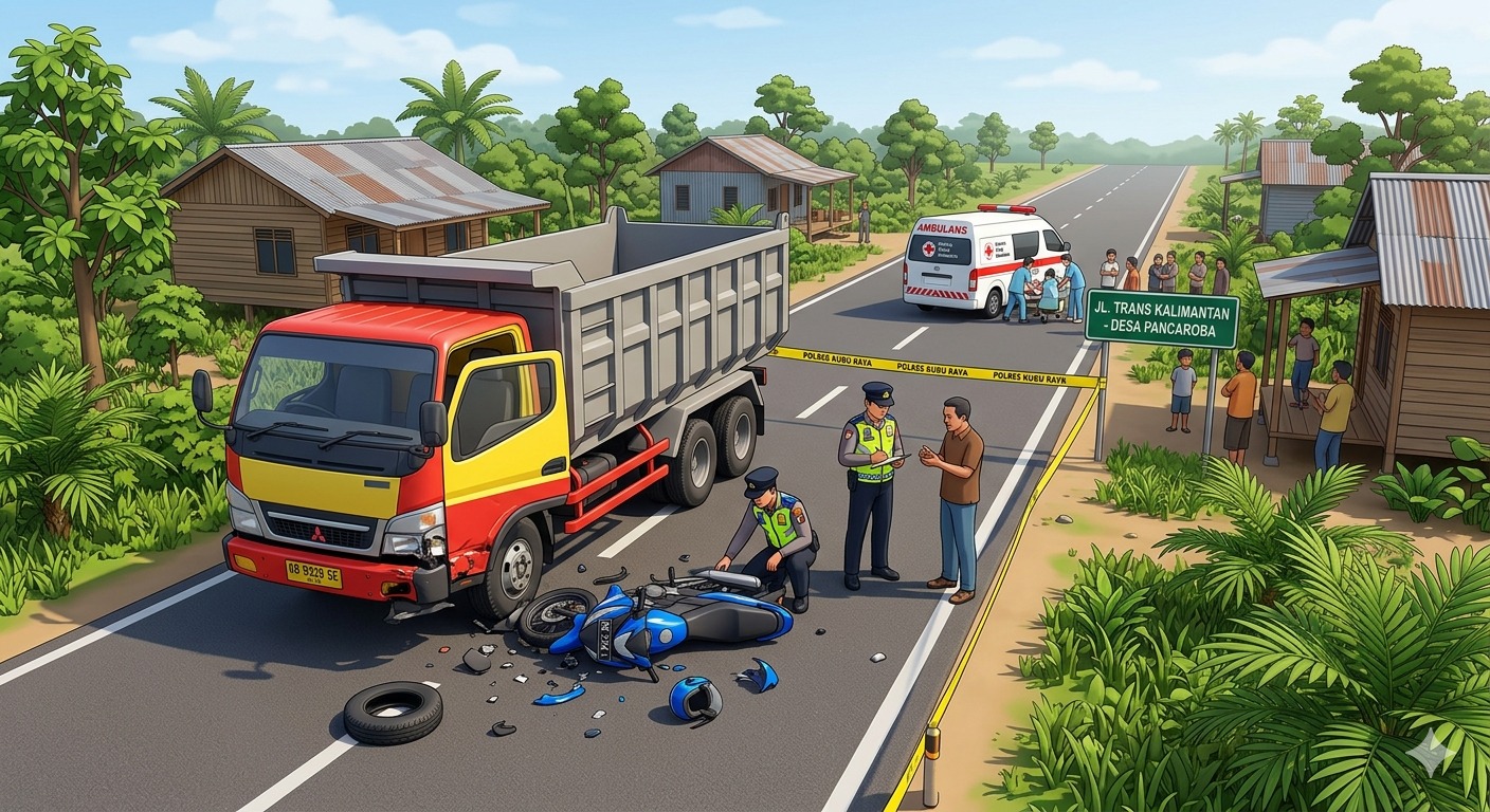 Kecelakaan Maut di Trans Kalimantan Kubu Raya: Pemotor Tewas Usai Bertabrakan dengan Dump Truk