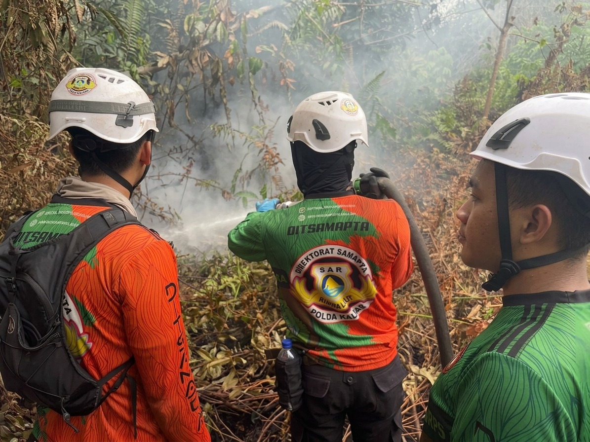 Tim SAR Ditsamapta Polda Kalbar Gerak Cepat Padamkan Karhutla di Kubu Raya