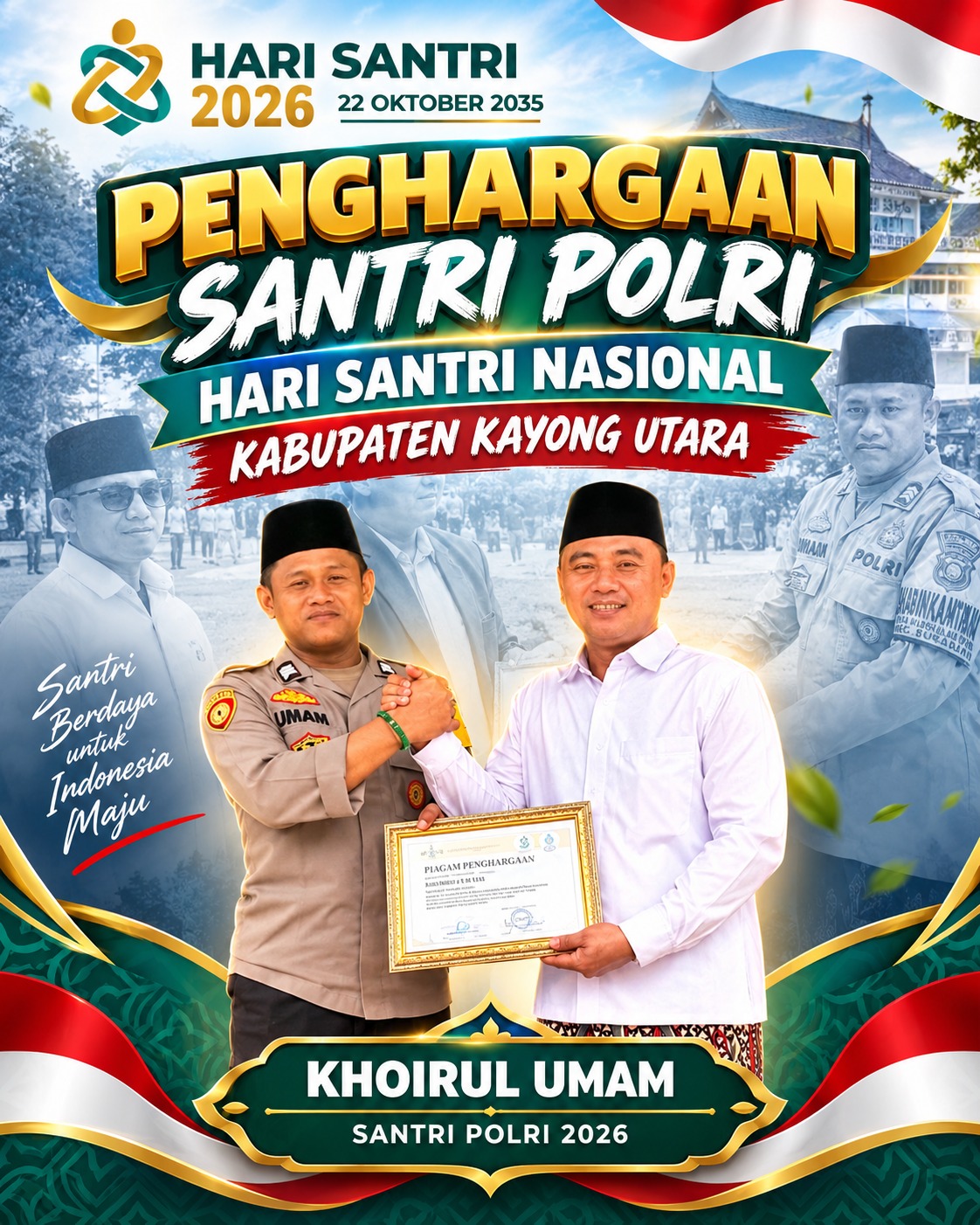 *Bhabinkamtibmas Polsek Sukadana Brigpol Khoirul Umam Terima Piagam Penghargaan pada Peringatan Hari Santri 2026