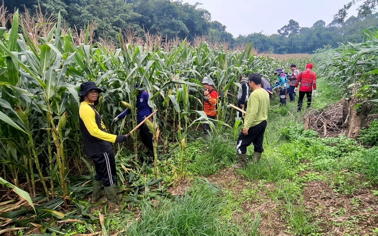 Menjaga Pangan dari Lahan, Polsek Entikong Rutin Rawat Tanaman Jagung